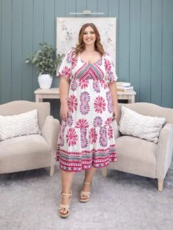 Border Print Tiered Midi Dress | S-L