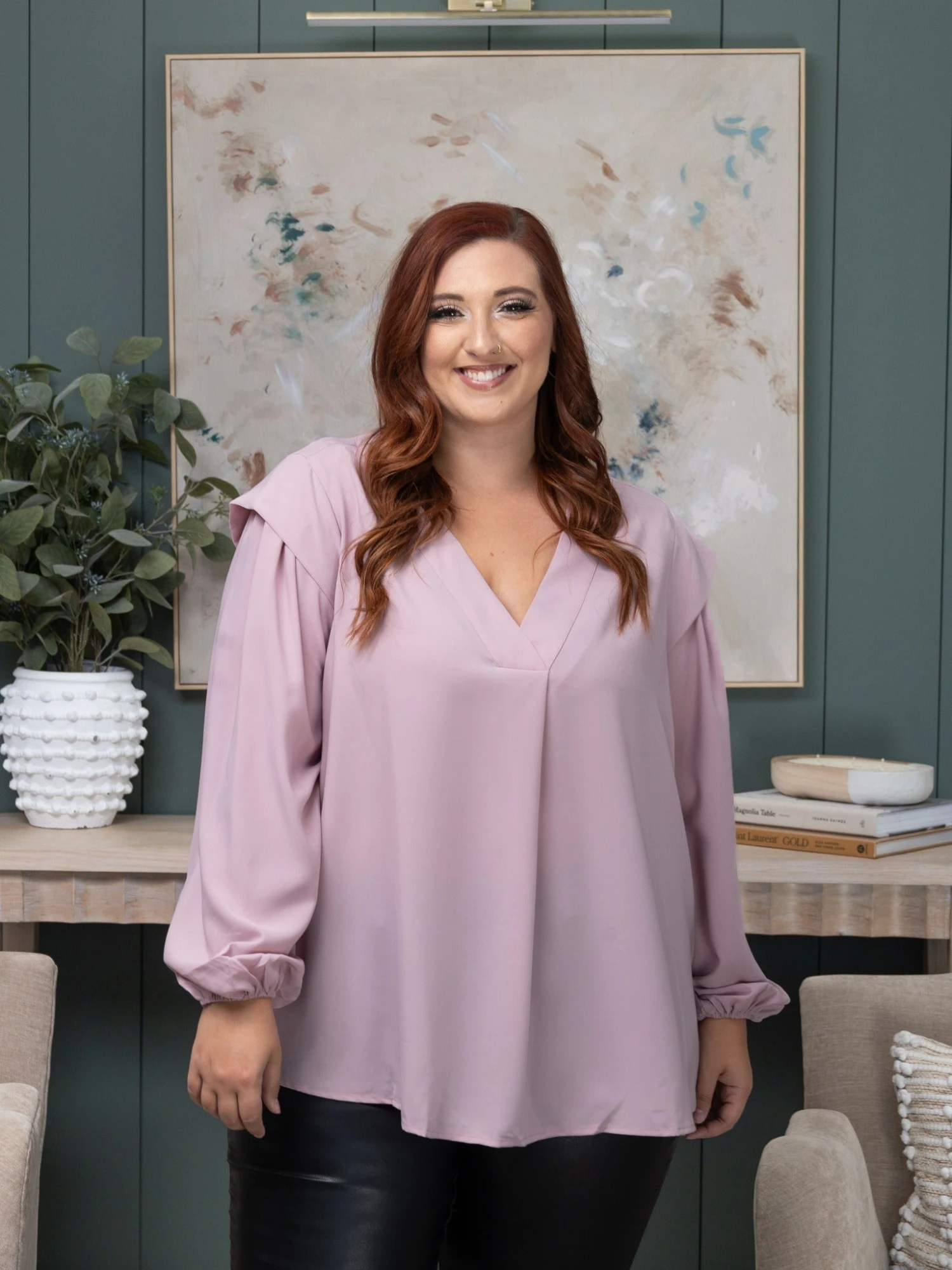 Long Sleeve Ruffle Shoulder V-Neck Top | S-3X 2 Long Sleeve Ruffle Shoulder V-Neck Top | S-3X - Image 2