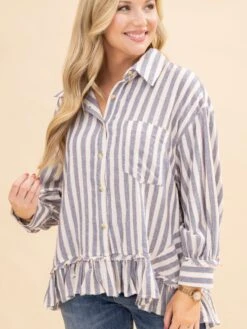 3/4 Sleeve Striped Linen Shirt | S-L -Discount Divas Shop d3b4165bd05b1e629edd47878d226908