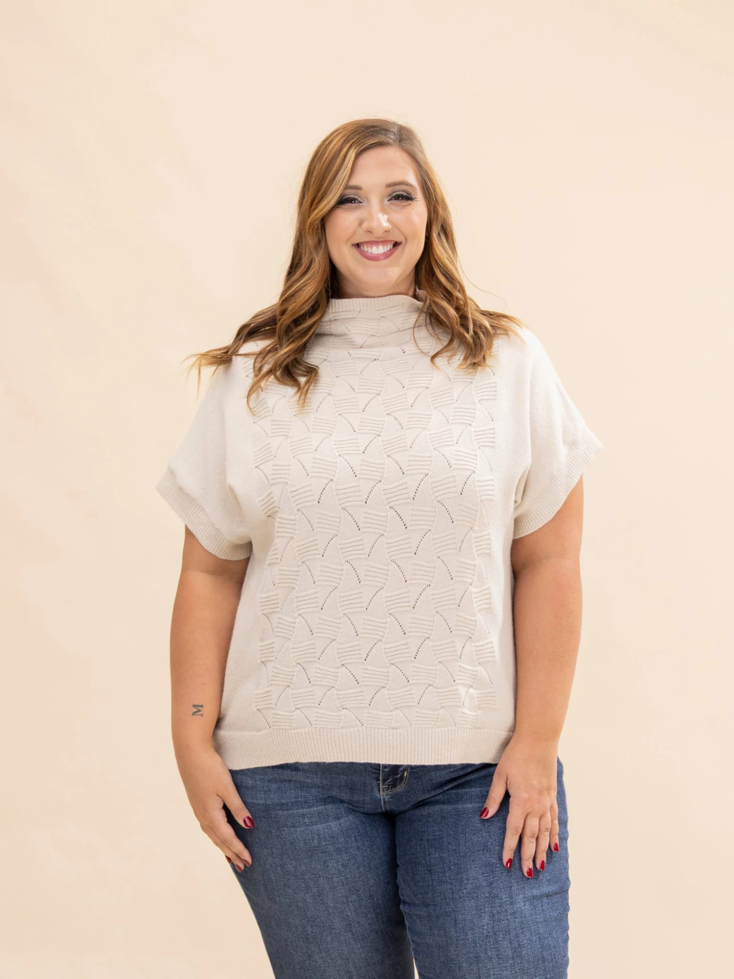 STACCATO Mock Neck Extended Short Sleeve Sweater | S-XL 2 STACCATO Mock Neck Extended Short Sleeve Sweater | S-XL - Image 2