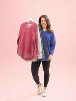 Lived In V Neck Rounded Hem Sweatshirt W/ Pockets By DD Design | S-3XL -Discount Divas Shop d4c6da2d6f4a77e208f612b99d700e73