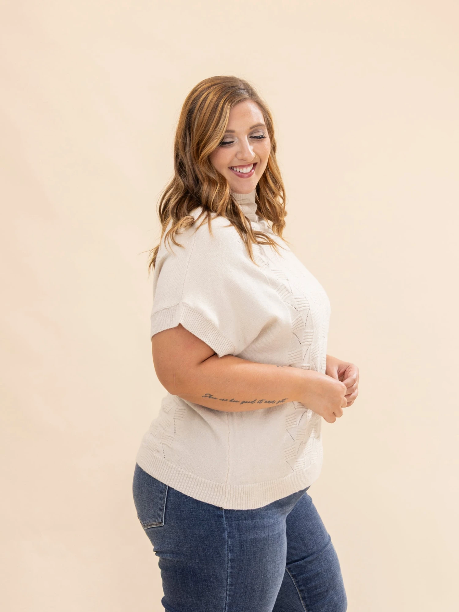 STACCATO Mock Neck Extended Short Sleeve Sweater | S-XL 4 STACCATO Mock Neck Extended Short Sleeve Sweater | S-XL - Image 4