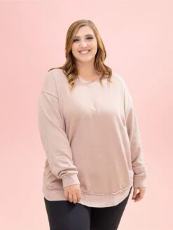 Lived In V Neck Rounded Hem Sweatshirt W/ Pockets By DD Design | S-3XL -Discount Divas Shop d53b3a83b100b64e8d556b4501f95fad