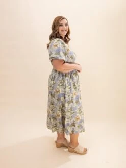 Floral V Neck Short Puff Sleeve Midi Dress | S-XL -Discount Divas Shop d576a57f36db5d75645cf63c5a516507