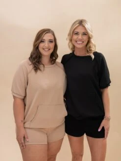 Solid Modal Scuba Banded Short Sleeve Top | S-3XL Pair W/ Sku62403