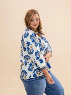 Floral Fall Print 3/4 Length Sleeve Blouse W/ Decorative Trim Details & Tassel Neck Tie | S-L -Discount Divas Shop d5d30a56607e30654d7eb044c9f59579