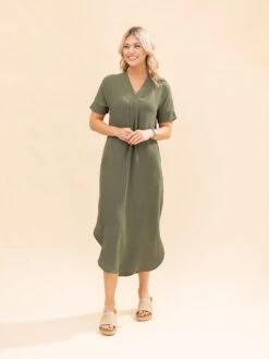 Airflow V Neck Placket W/ Front Pleat Maxi Dress W/ Pockets | S-3X -Discount Divas Shop d6eea7321f2839bf4fabc19379197d05
