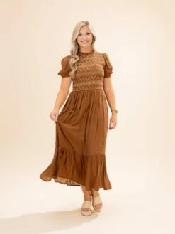 Contrast Smocked Detail Puff Sleeve Midi Dress | S-L -Discount Divas Shop d71eca4c9ecdde12f84cc916b0ee163d