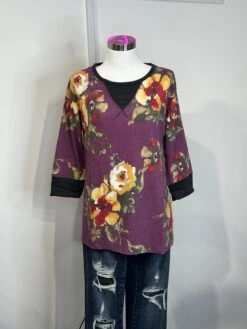 Floral Print French Terry 3/4 Sleeve Top | S - 3X Dear Scarlett
