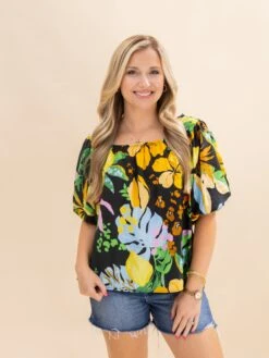 Tropical Printed Short Sleeve Blouse | S-3XL