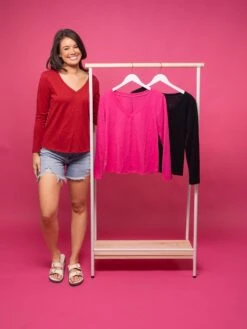 V Neck Center Seam Long Sleeve T-Shirt | S-XL