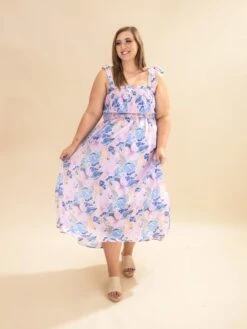 Floral Print Smocked Bodice Midi Dress With Tie Straps | S-3XL -Discount Divas Shop d96ebfd5cf60f8e23c8a2166a7fa5c11