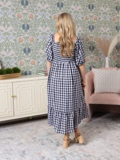 Gingham Print Puff Sleeve Midi Dress | S-L -Discount Divas Shop da0ddd2b72b296fd656f7324f5a6db09