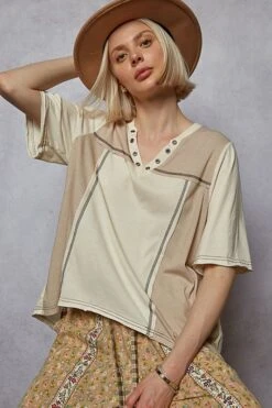 V Neck Short Sleeve Cotton Jersey Top| S - L POL