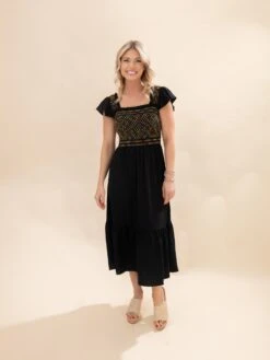 Woven Midi Dress With Embroidery Bodice Smocking | S - 3XL -Discount Divas Shop da7a765a2c01928f4183cce42235f3ab