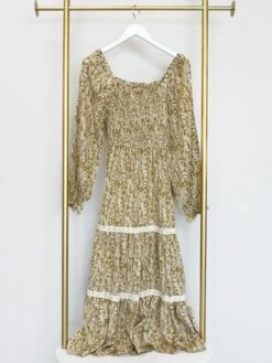 Floral Square Neck Smocked Long Sleeve Maxi Dress | S-L