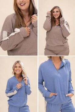 Raised Rib Long Sleeve Half Zip Hoodie | S-3XL Pair W/ Sku63513