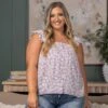 Flower Print Hi Low Hem Top W/ Ruffle Straps| S-L