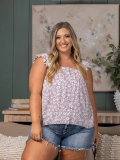 Flower Print Hi Low Hem Top W/ Ruffle Straps| S-L