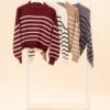 Stripe Mock Neck Drop Shoulder Knit Sweater | S-L