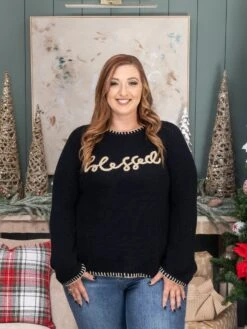 Blessed Thanksgiving Lettering Sweater W/ Blanket Stitch | S-L Thanksgiving 13 Blessed Thanksgiving Lettering Sweater W/ Blanket Stitch | S-L Thanksgiving -Discount Divas Shop dc297f4ef2da2c3e1e814426bfbe742e