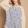 Round Neck Long Sleeve Printed Knit Solid Top | S-L POL