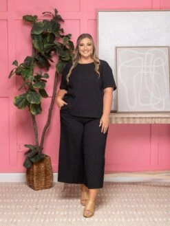 Jacquard Top Round Neck Short Sleeve Back Zipper Closure | S-3XL Set W/sku53184 -Discount Divas Shop dc454998d843414beb57af96dff30950