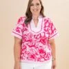 Short Sleeve V Neck Top W/ Stand Collar | S-L
