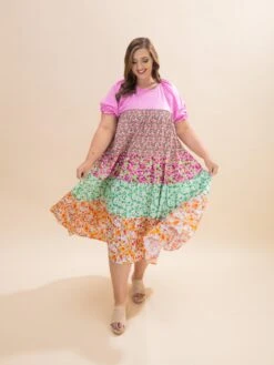 Mixed Print Tiered Midi Dress | S-L -Discount Divas Shop dcb67795440fc96a277cfc251dcc2fa3