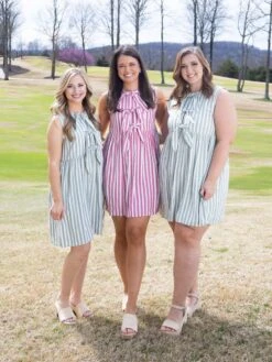 Striped Print Short Dress With Front Bow Detail | S-XL