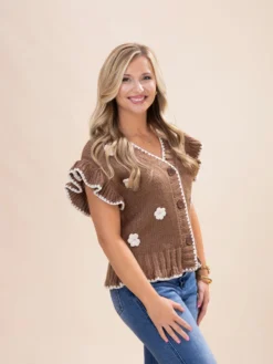 Crochet Floral Detail Ruffled Knit Cardigan | S-L -Discount Divas Shop dcf4530bad3aa1216ceb8084351958a2