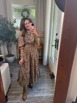 Animal Print Puff Sleeve Ruffle Neck Midi Dress | S-L Western -Discount Divas Shop dd046b0c947b012625e86c4a88c9125e