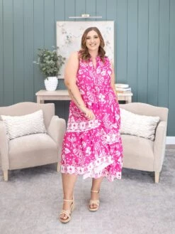 Floral Sleeveless Tasseled Lace Up Neck Tiered Midi Dress | S-XL