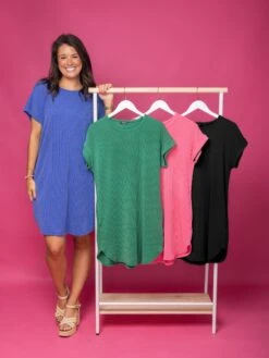 Raised Ribbed Short Sleeve Dress | S - 3X