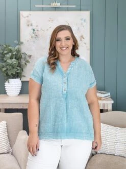 Zenana Washed Double Gauze 3/4 Button Henley Top | S/M-L/XL -Discount Divas Shop debda1197b5ec8f50ee55a16bab7c681
