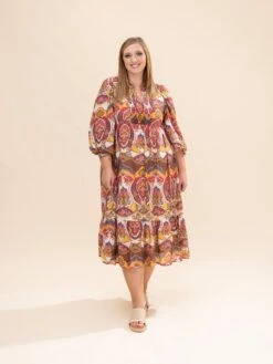 Abstract Print Midi Dress With Smocked Yoke | S-L Western -Discount Divas Shop df4818c9a79bebf936465d8b52903802