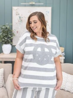 Peace Sign Striped Print Short Sleeve Top | S-L Pair W/ Sku60723 -Discount Divas Shop dfba9b520f47ca6a1e4ed36ccf3d542a