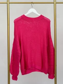Hollowed Long Bubble Sleeve Knit Round Neck Sweater | S - 3XL