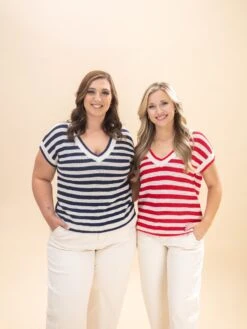 Short Sleeve V Neck Top | S-L Americana