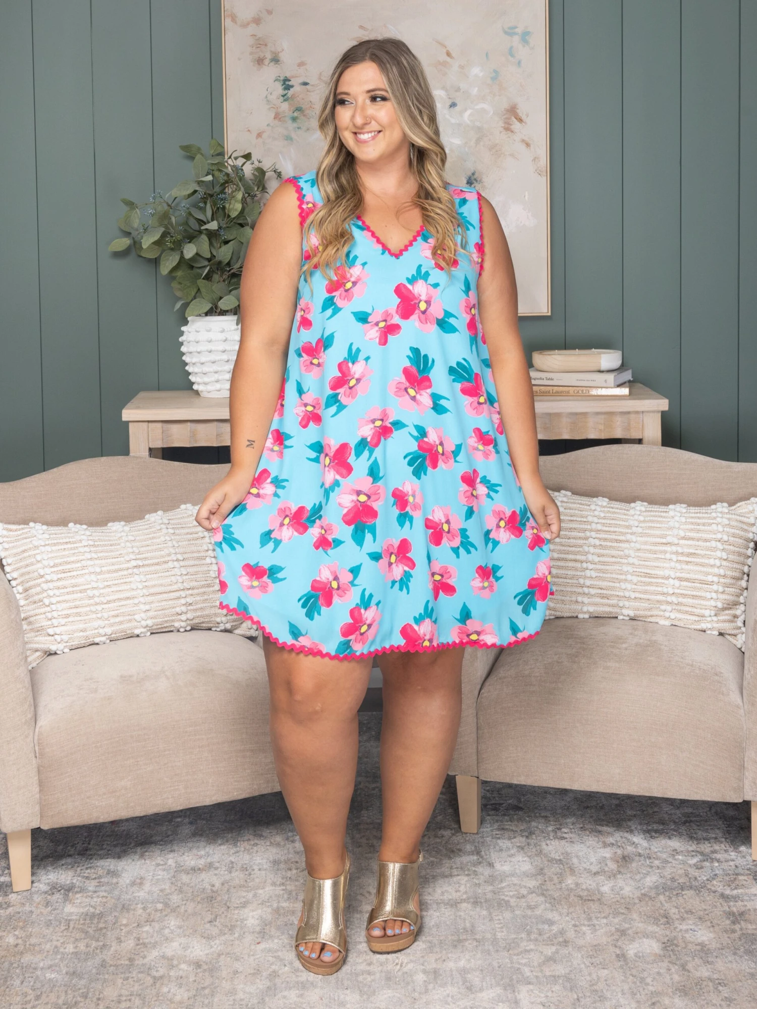 Ric Rac Trim Sleeveless Mini Dress | S-3X 1 Ric Rac Trim Sleeveless Mini Dress | S-3X