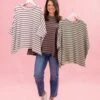 Fall Striped Raised Rib Easy Fit3/4 Sleeve Top By DD Design | Reg-Plus