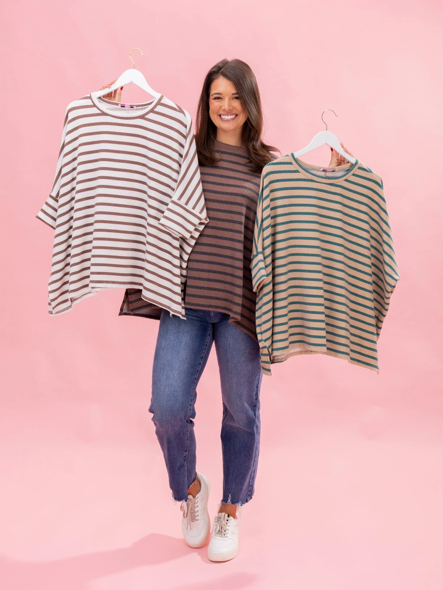 Fall Striped Raised Rib Easy Fit3/4 Sleeve Top By DD Design | Reg-Plus 1 Fall Striped Raised Rib Easy Fit3/4 Sleeve Top By DD Design | Reg-Plus