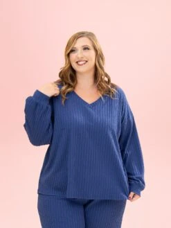 Golden Rib V Neck Long Sleeve Top By DD Design | S-3XL Pair W/ Sku64075 -Discount Divas Shop e0e3c86c9644a8a470d2f05e21429885