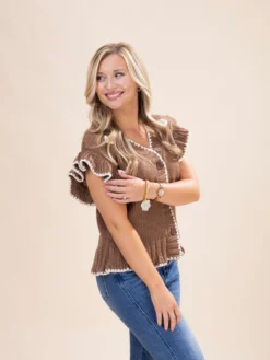 Crochet Floral Detail Ruffled Knit Cardigan | S-L -Discount Divas Shop e24a2339beb0fac732afacc345a04ed6