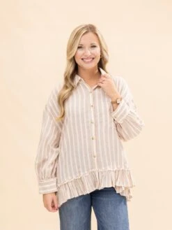 3/4 Sleeve Striped Linen Shirt | S-L -Discount Divas Shop e261ac0c2bcbcdc4f09324b19bdd7380