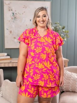 Patterned V-Neck Top With Ruffled Sleeves | S - 3XL Set W/ Sku52254 -Discount Divas Shop e2a8c1a7ff6a991c6a0acfebe51517ee