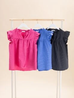 Checkered Ruffled Sleeve Woven Top | S-XL