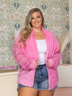 Mineral Washed Crinkle Gauze Top With Lace | S - XL