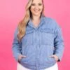 Roll-Up Tab Sleeve Button Down Denim Jacket W/ Chest Pockets | S - XL