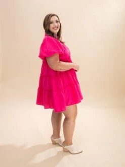 Short Puff Sleeve Textured Woven Tiered Collar Button Down Dress | S-L Summer Concert -Discount Divas Shop e463f8405c92a8f1da018a1d82fd360d